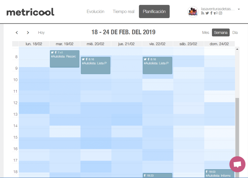 Captura calendario de gestión de redes sociales de Metricool