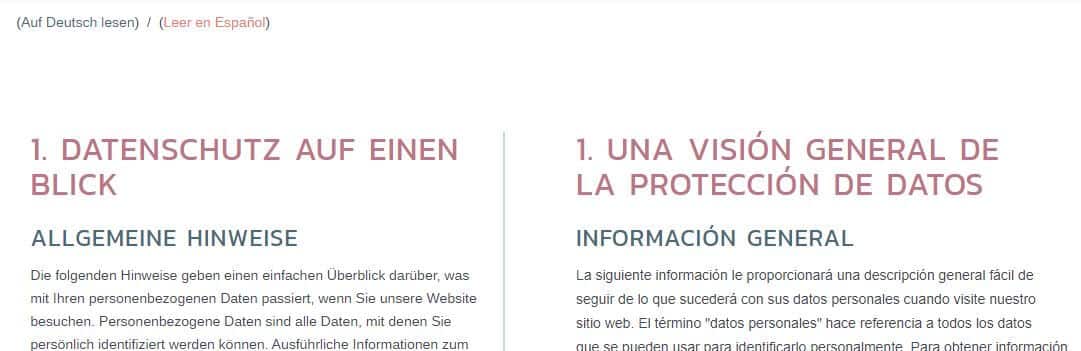 Ejemplo de política de privacidad en dos idiomas