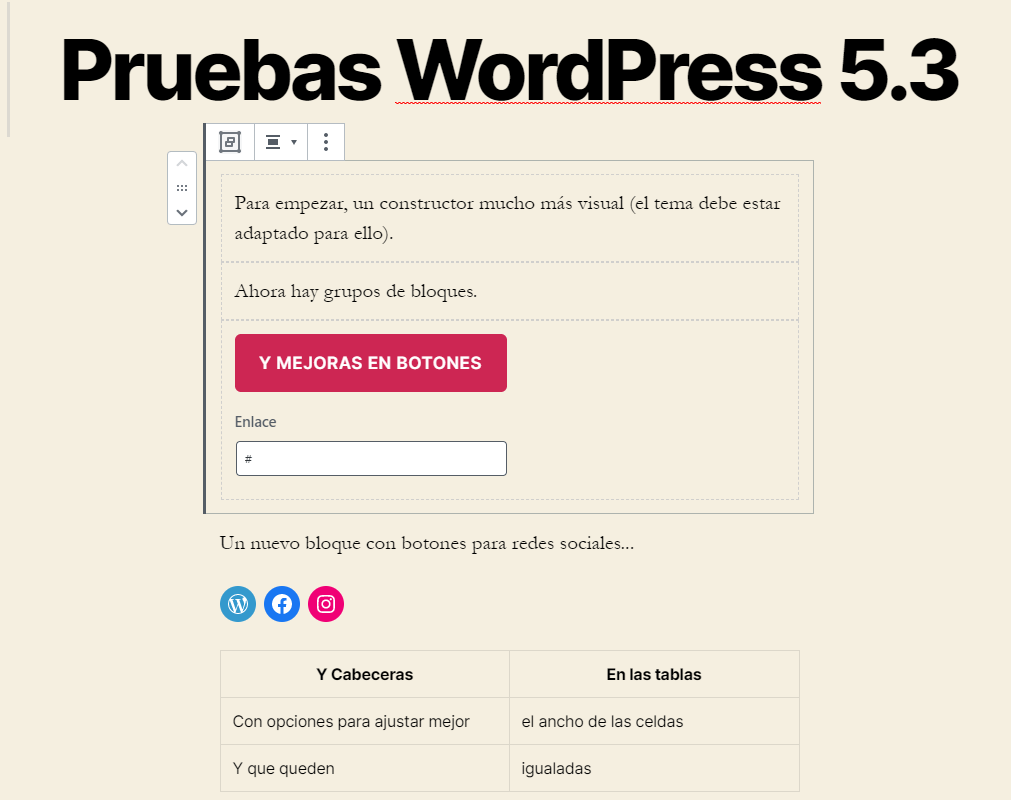 cambios en Gutenberg con WordPress 5.3 - Grupos de bloques
